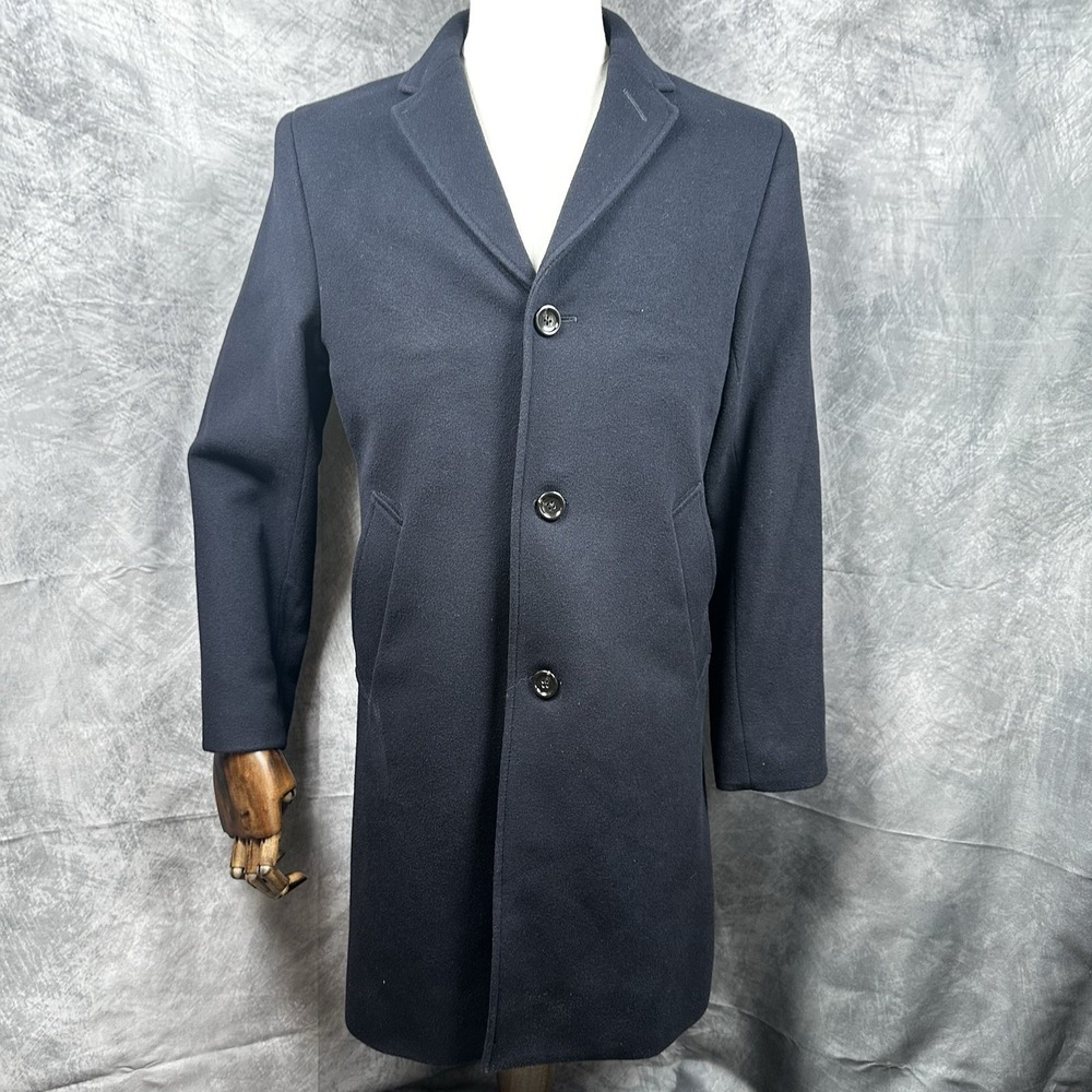 J Crew Ludlow Men's Dark Navy Blue 36S Wool Cashmere Italian Topcoat Overcoat